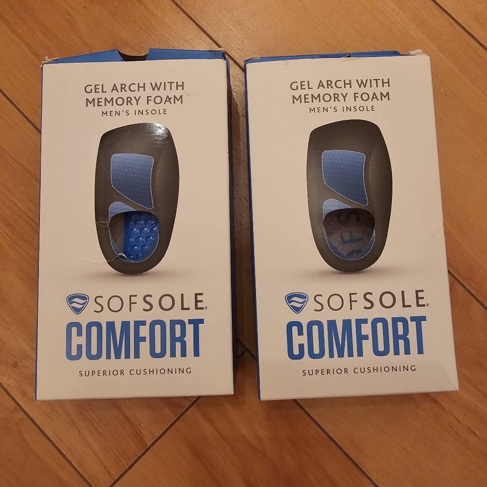 Sof Sole Comfort Gel Arch With Memory Foam Insoles (2 Pairs) Size 7-13 Mens